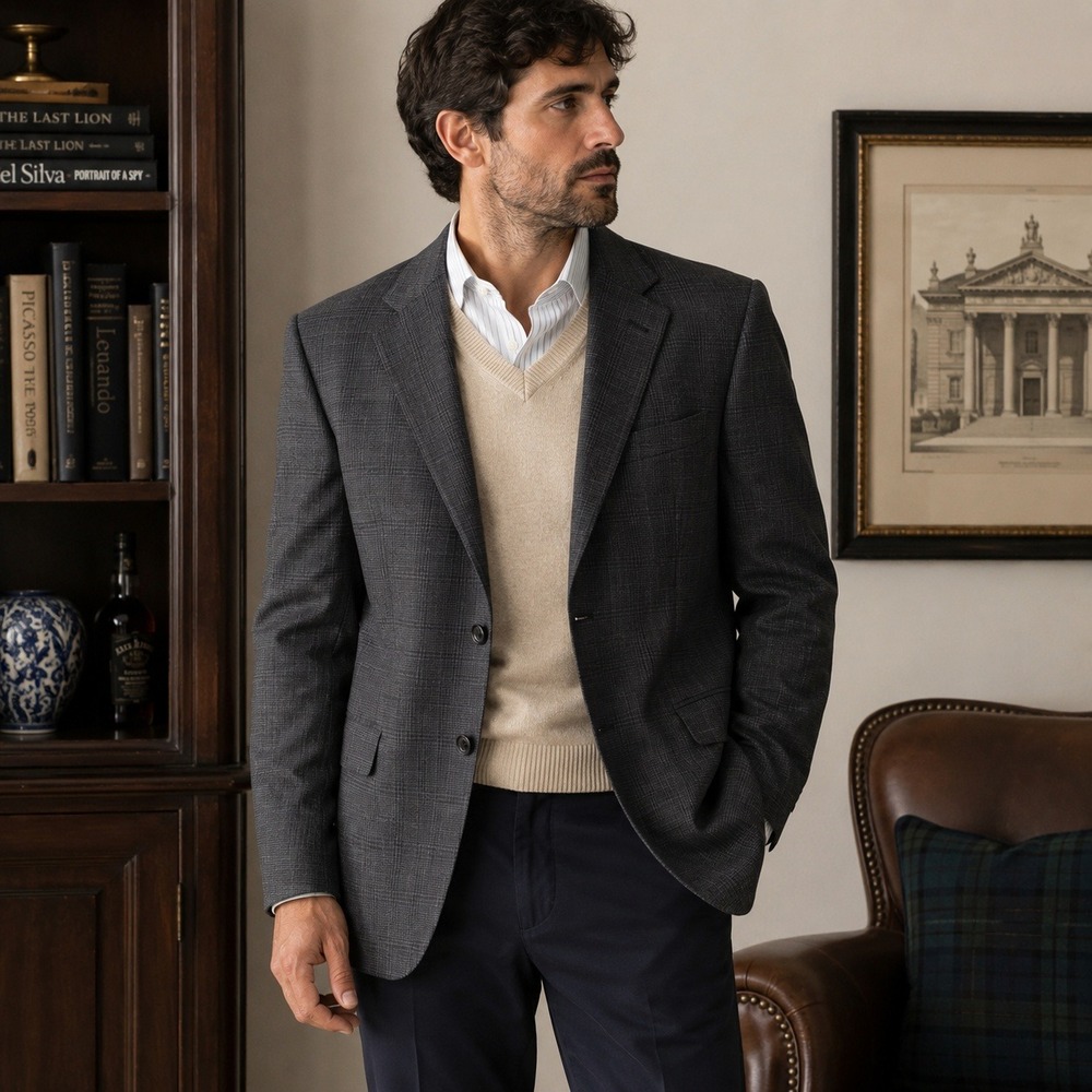 Vintage Tommy Hilfiger Wool Sport Coat Blazer Gray Glen Plaid Men's 40L‎ Classic